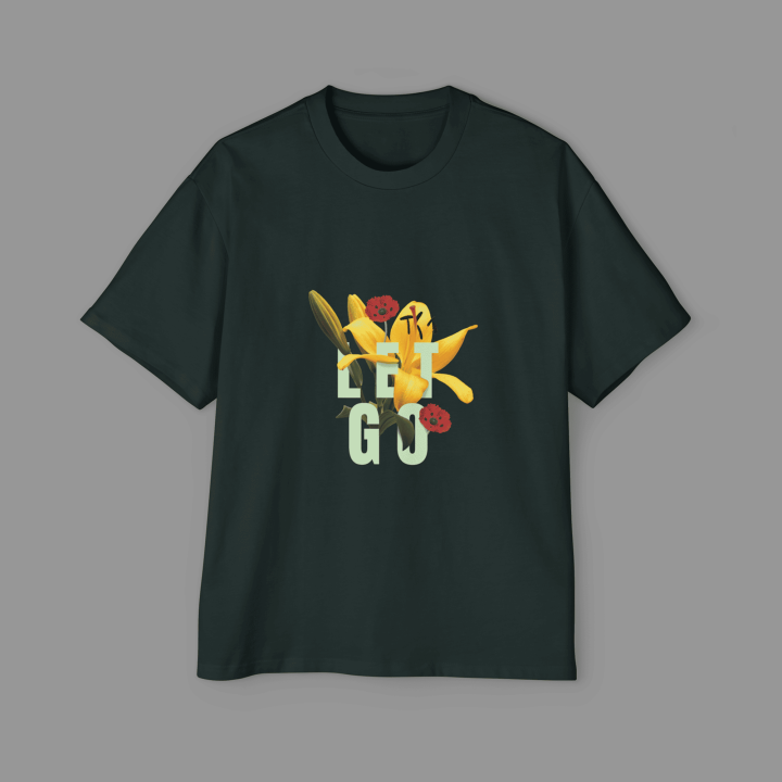 Let Go oversized t-shirt with floral typography design by Dudle
