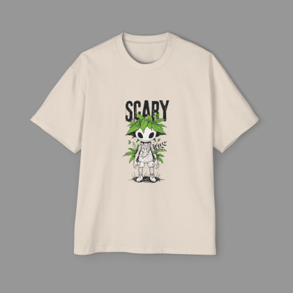 Scary Green Spirit oversized t-shirt with doodle art design by Dudle
