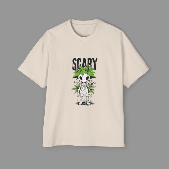 Scary Green Spirit oversized t-shirt with doodle art design by Dudle